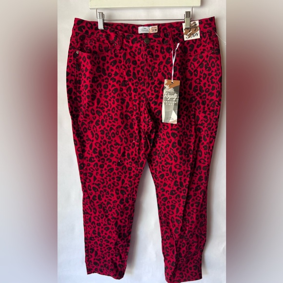 Royalty For Me Red Leopard Print Mid Rise Denim Jeggings size‎ 16W - Picture 1 of 7